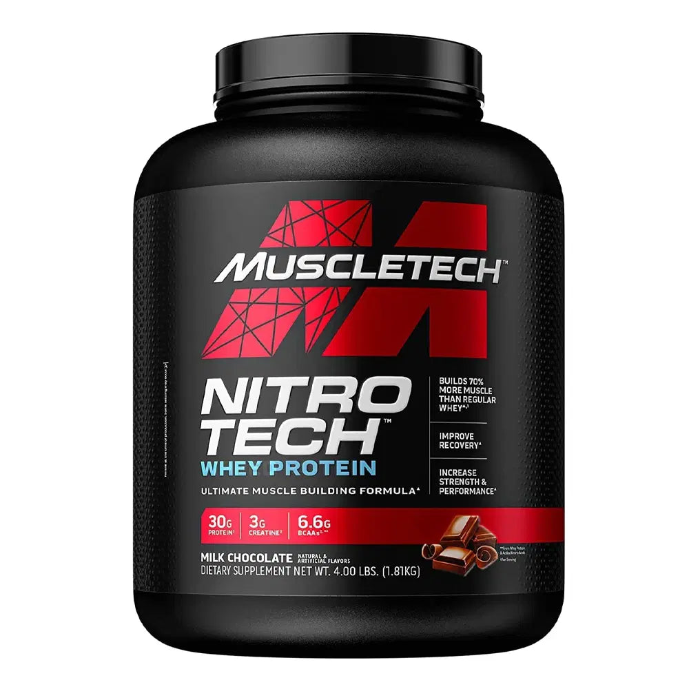 Muscletech Nitro Tech Whey Protein, Milk Chocolate, 4 LB, Enhance Muscle & Strength & Performance