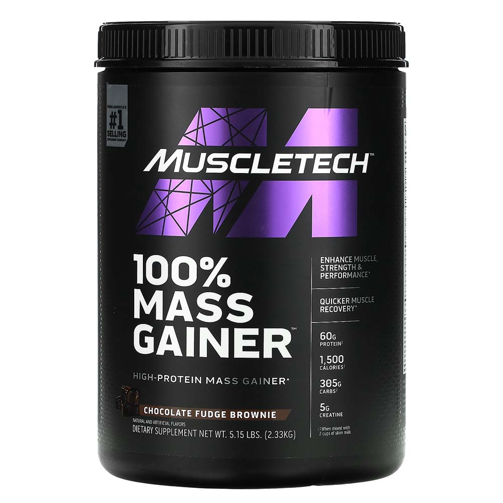 Muscletech 100% Mass Gainer, Chocolate Fudge Brownie, 5.15 LB, 60 g Protein Per Serving