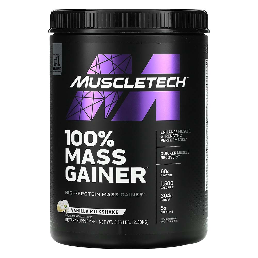 Muscletech 100% Mass Gainer, Vanilla Milkshake, 5.15 LB, 60 g Protein Per Serving