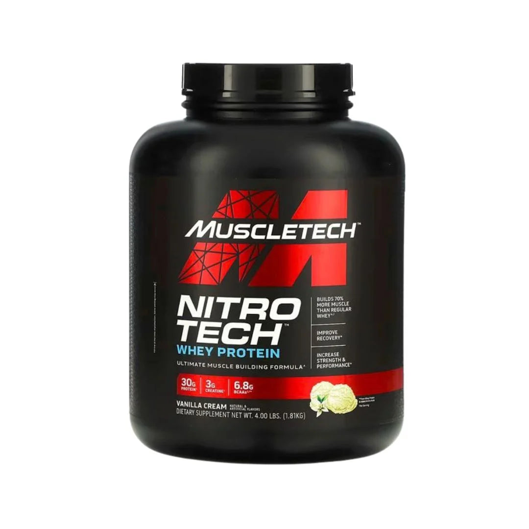 Muscletech Nitro Tech Whey Protein, Vanilla, 4 LB, Enhance Muscle & Strength & Performance
